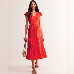 Boden May Cotton Poplin Midi Tea Dress Mandarin Orange Size 10R